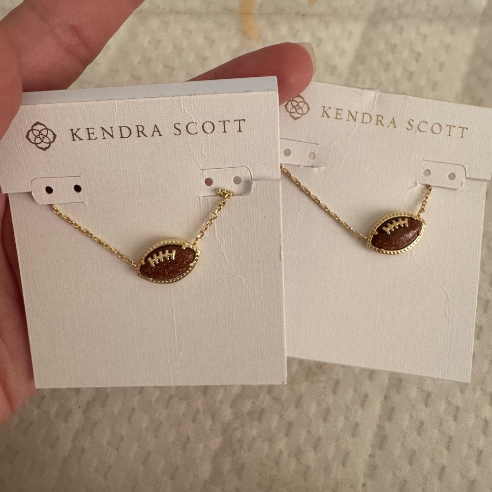 Kendra Scott 14k Plated Gold and Orange Sandstone Football Pendant Necklace - Picture 3 of 13